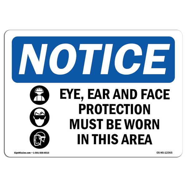 Signmission OSHA Sign, Eye Ear And Face Protection With Symbol, 14in X